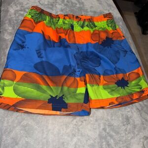 Talos Mens Swim Trunks XL Neon Orange Blue Green Tropical Floral Board Shorts